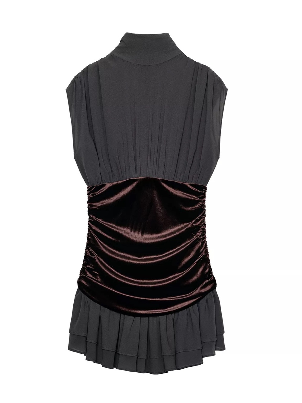 Zara Black Mini Dress with Dark Brown Velvet Waist Panel